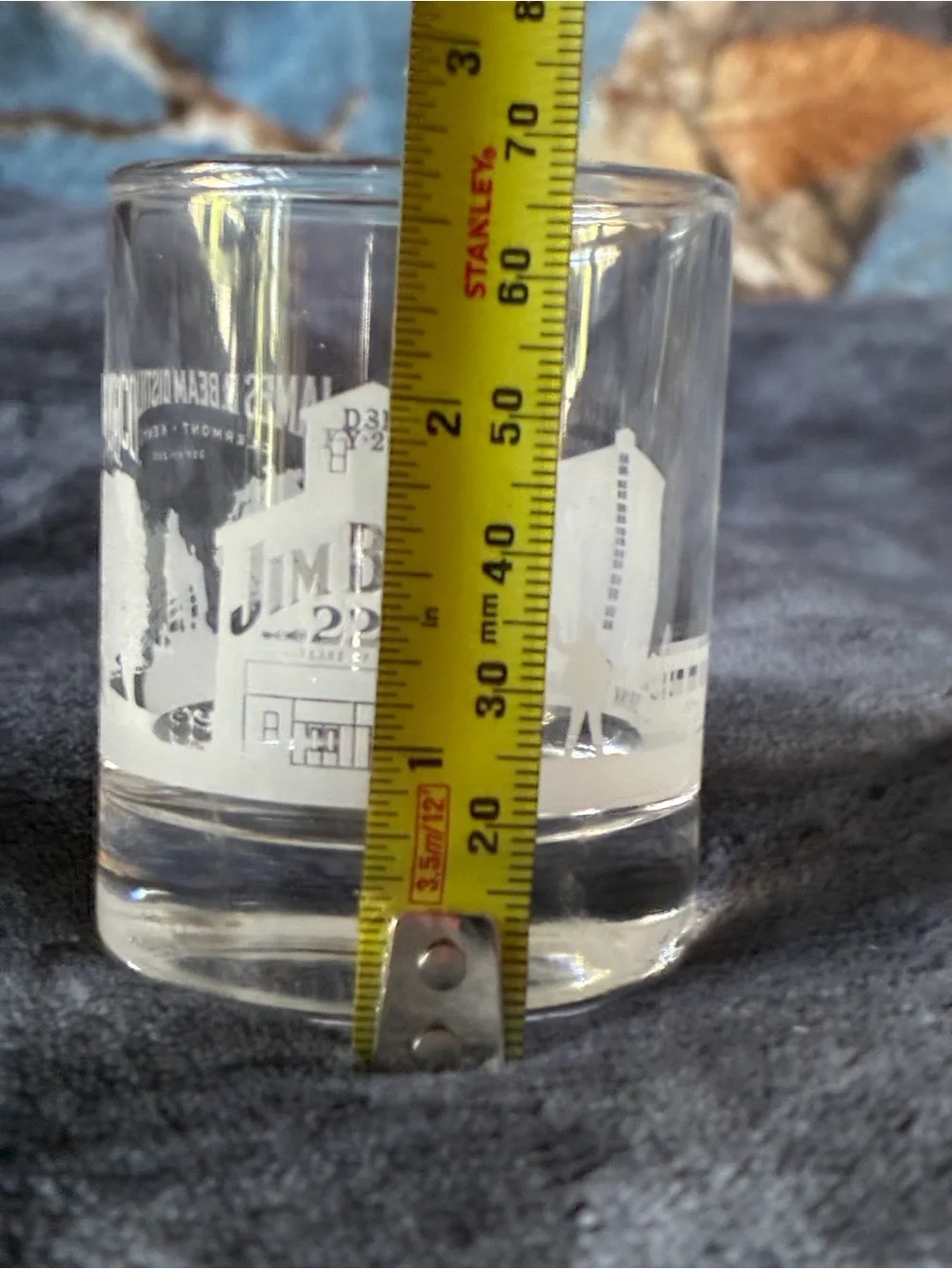 Jim Beam Clear Glass Shot Glass W/White design, Collector 225 Years W/Family